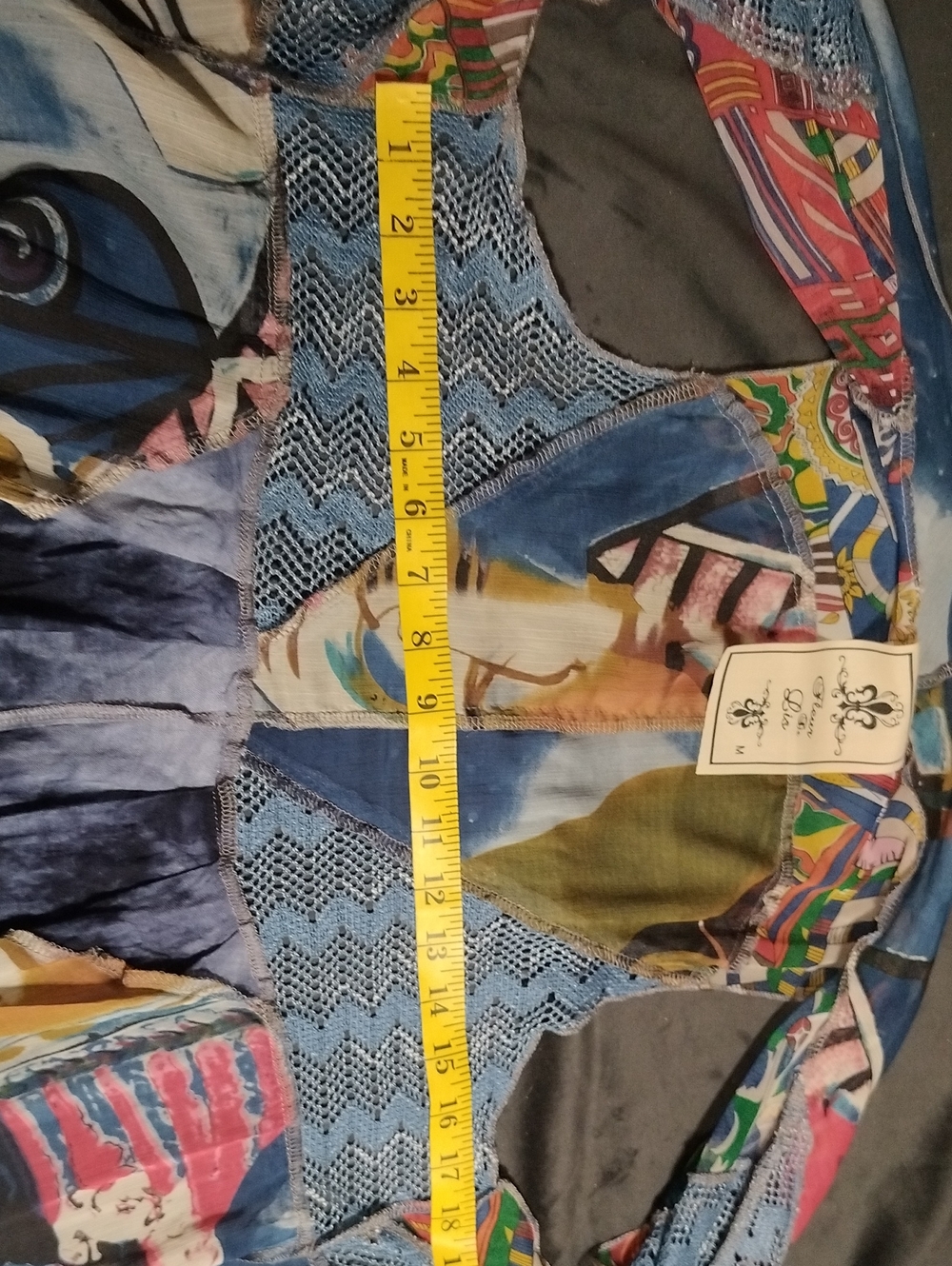 EUC Fleur De Lis Boho Bohemian Patchwork Maxi Long Vest Blue Accents Medium - Picture 6 of 8